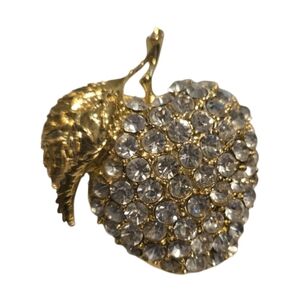 Gold and Silver Crystal Apple Brooch